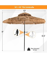 Slickblue 10 Feet Hawaiian Style Solar Lighted Thatched Tiki Patio Umbrella