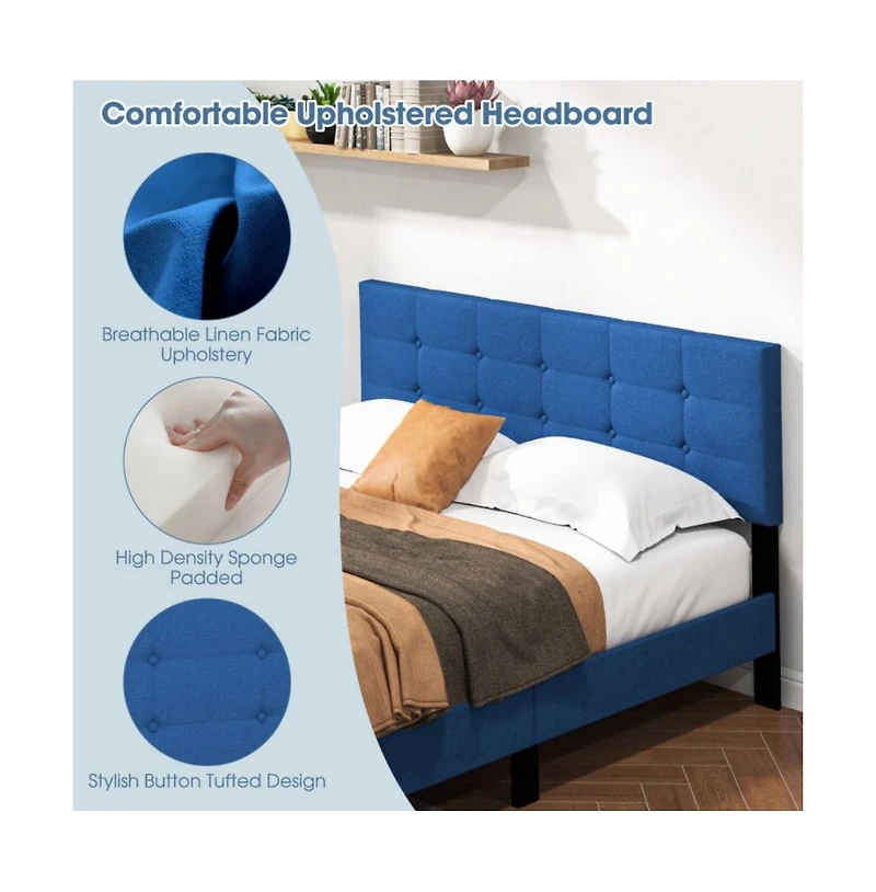 Queen Size Upholstered Platform Bed with Button Tufted Headboard
