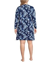 Lands' End Plus Cotton Interlock Long Sleeve Above the Knee Nightgown