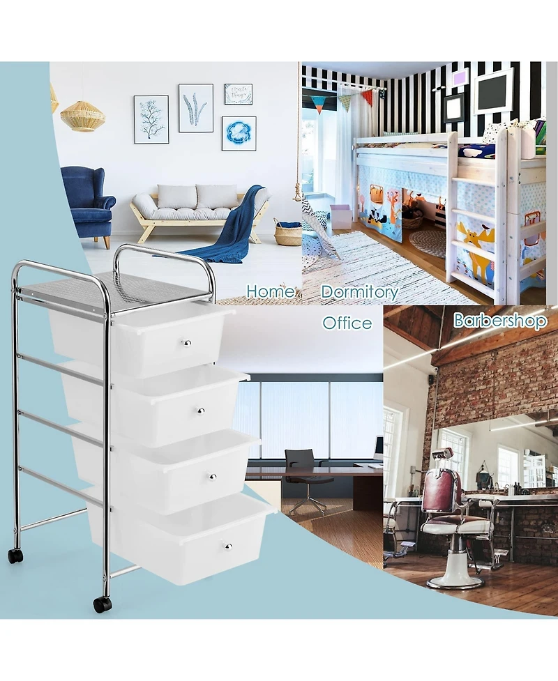 Sugift 4-Drawer Cart Storage Bin Organizer Rolling with Plastic Drawers