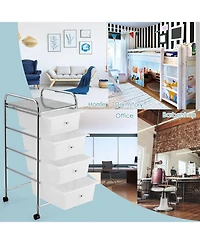Sugift 4-Drawer Cart Storage Bin Organizer Rolling with Plastic Drawers