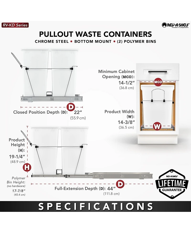 Rev-a-Shelf Double Pullout Trash Can 35 qt. for Kitchen, Black, Rv-18KD-18C S
