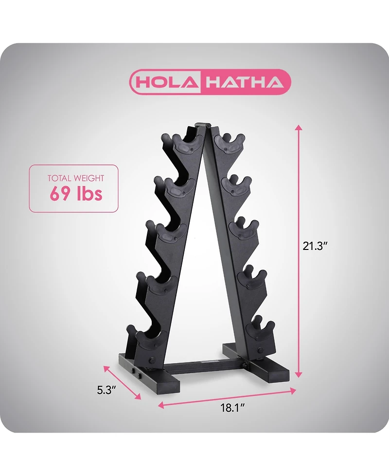 HolaHatha Neoprene Dumbbell Free Hand Weight Set with Storage Rack, Multicolor