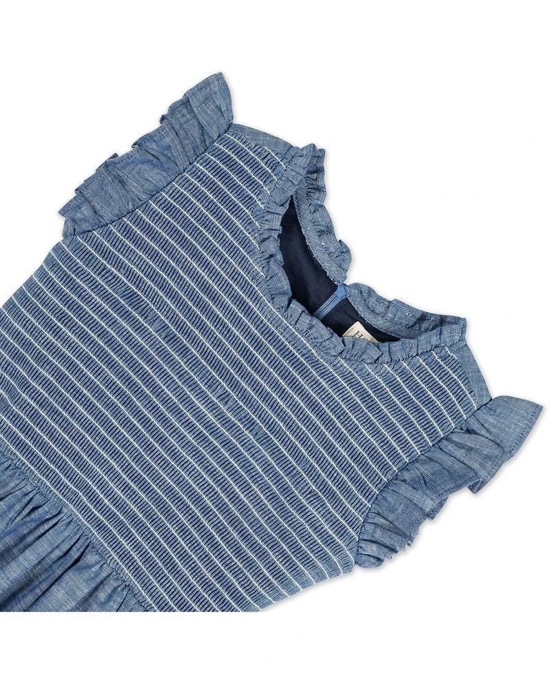 Hope & Henry Baby Girls Organic Flutter Sleeve Smocked Bodice Chambray Dress
