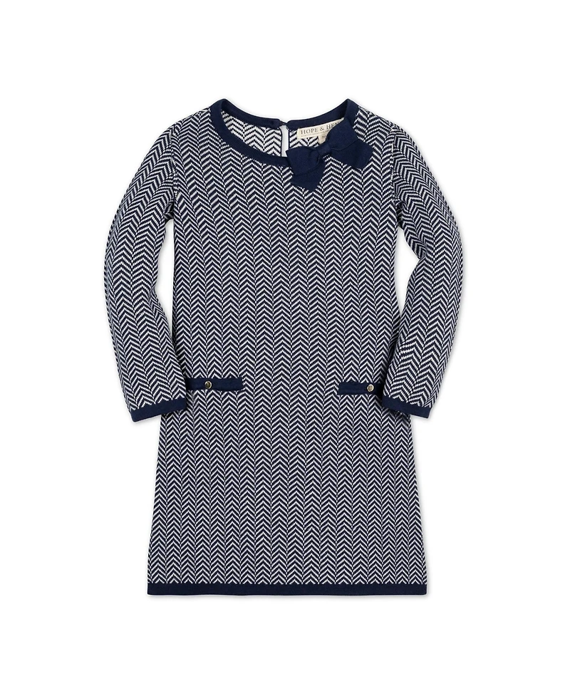 Hope & Henry Baby Girls Organic Long Sleeve Bow Detail Intarsia Sweater Dress