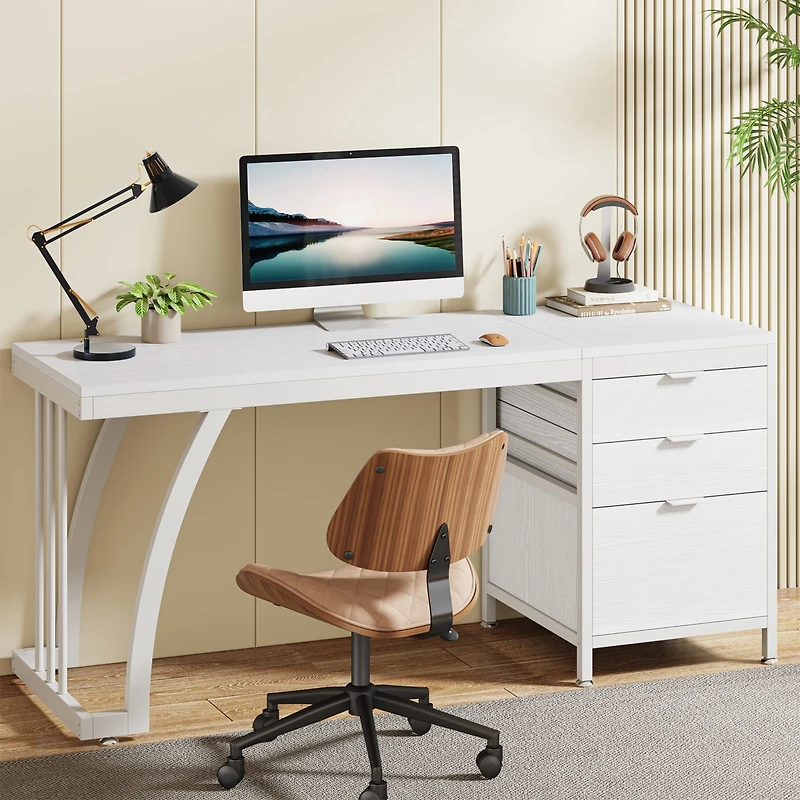 Tribesigns 59 Inch Computer Desk with 3 Drawers, Industrial Pc Desk Study Writing Table Workstation with File Storage, Home Office Desks with Large De