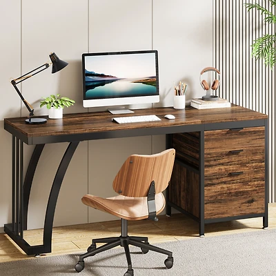 Tribesigns 59 Inch Computer Desk with 3 Drawers, Industrial Pc Study Writing Table Workstation File Storage, Home Office Desks