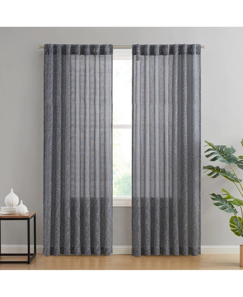 Hlc.me Emily Faux Linen Semi Sheer Transparent Rod Pocket Back Tab Lightweight Window Curtains Wide Panels