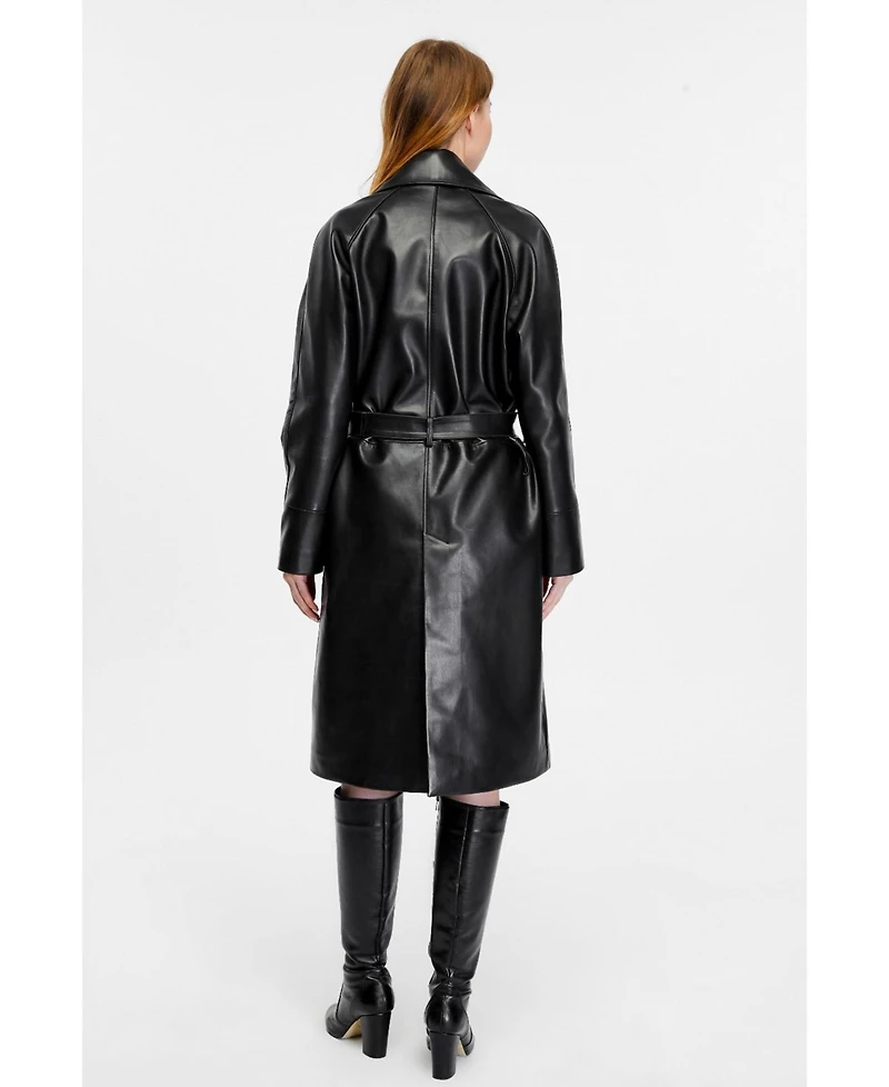 Women's Leather Trench Coat, Black