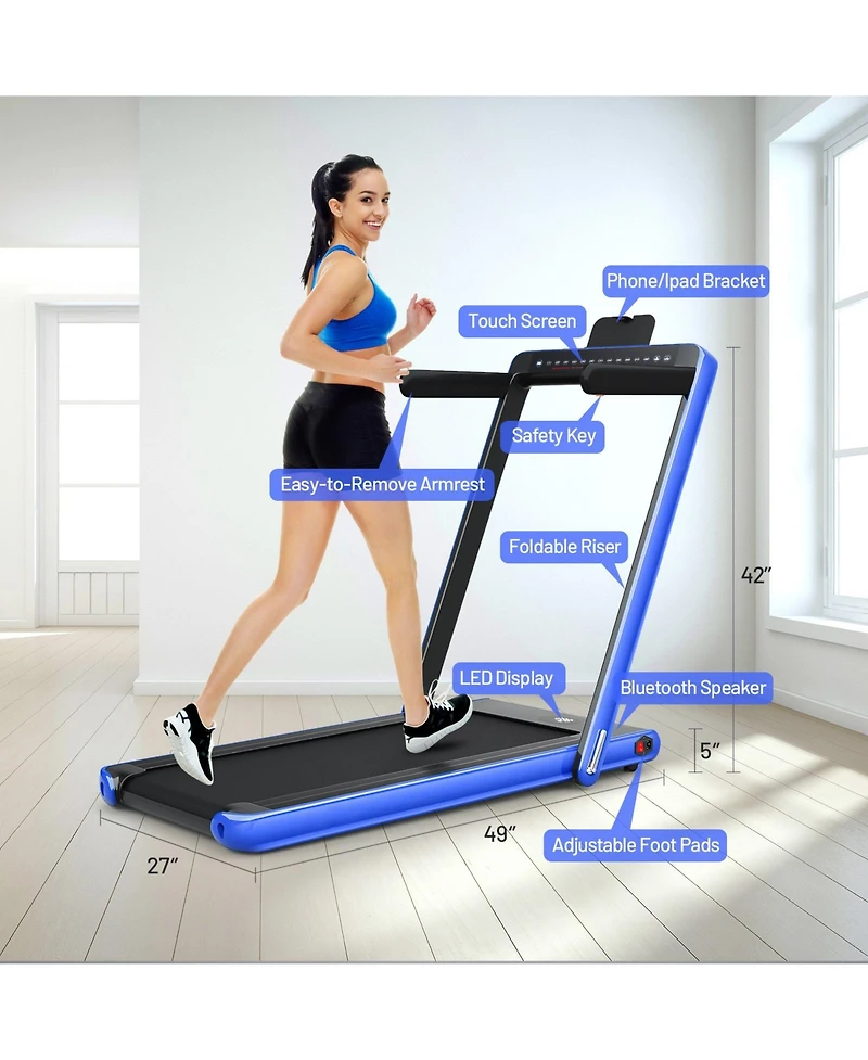 2-in-1 Electric Motorized Health and Fitness Folding Treadmill with Dual Display