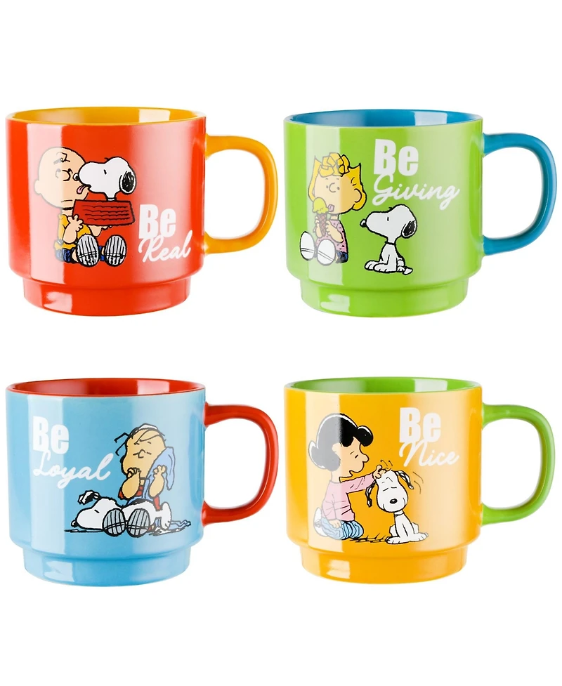 Peanuts 4 Pack 15 Oz Stackable Mugs with a Rack