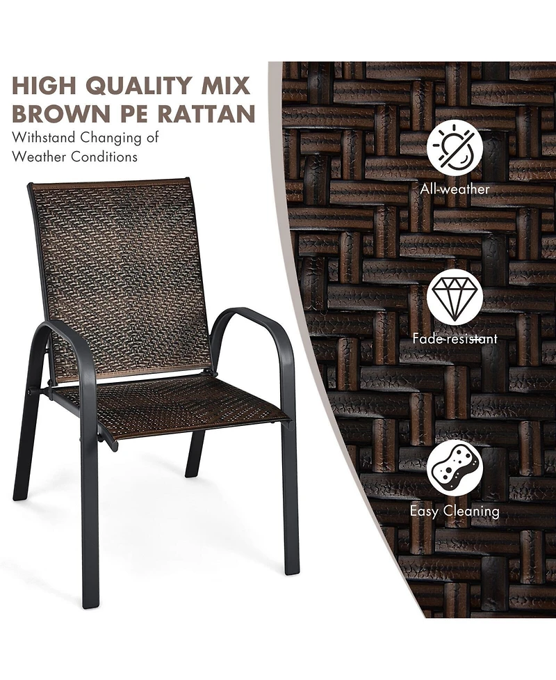Skonyon Set of 6 Outdoor Pe Wicker Stackable Chairs with Sturdy Steel Frame