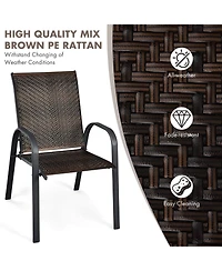 Skonyon Set of 6 Outdoor Pe Wicker Stackable Chairs with Sturdy Steel Frame