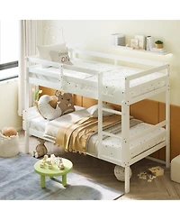 Twin Sturdy Wooden Bunk Beds with Ladder and Safety Rail