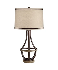 Franklin Iron Works Louanne Industrial Table Lamp 29" Tall Oil Rubbed Bronze Metal Burlap Linen Drum Shade for BBedroom Living Room Bedside Night