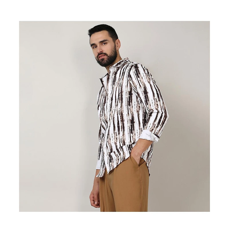 Men's Beige & Black Ombre Strokes Shirt