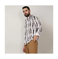 Men's Beige & Black Ombre Strokes Shirt
