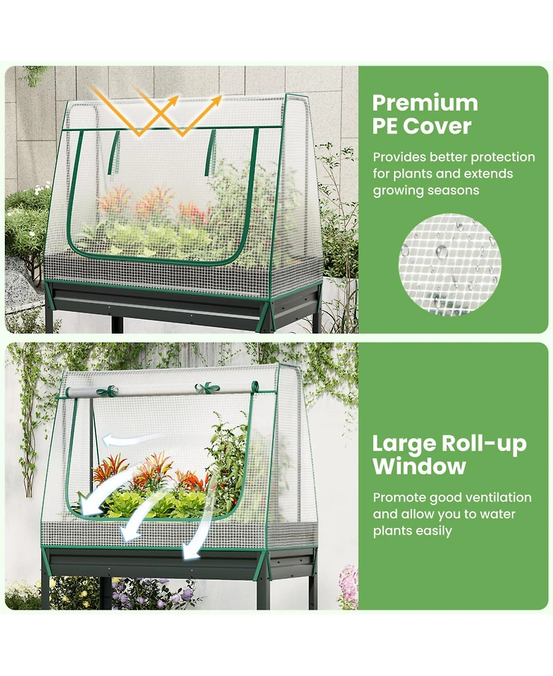 Skonyon 3-in-1 Raised Garden Bed with Greenhouse Cover and Trellis