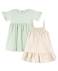 Toddler Girls Short Sleeve and Sleeveless Dress, 2 Pack