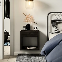 Woodek Floating Nightstand, Set Of 2 Medium Mid-Century Modern Solid Hardwood With Drawer - Bedside Table For Bedroom