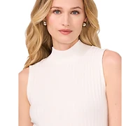CeCe Women's Sleeveless Mock Neck Wide Rib Knit Top