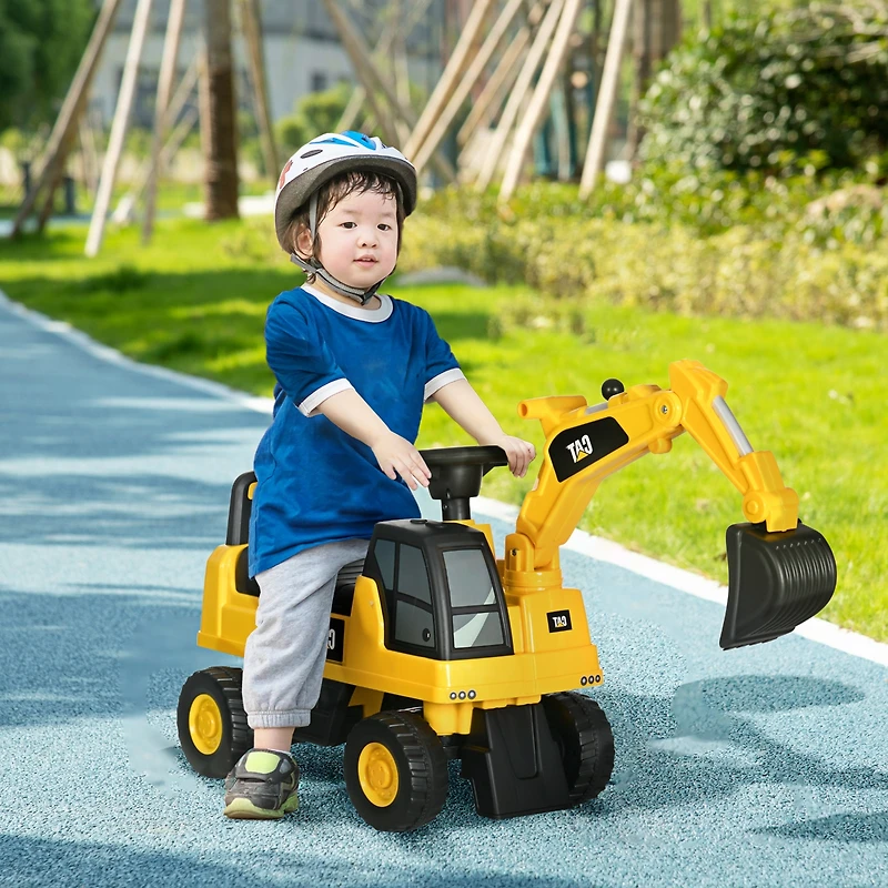 Aosom Cat Licensed Excavator Ride-on Toy for Kids w/ Manual Shovel,