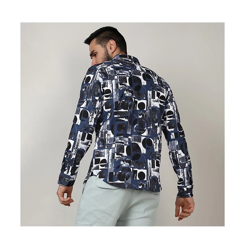 Men's Navy Blue & Midnight Black Abstract Geometric Shirt