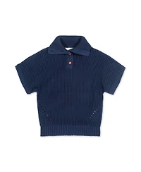 Hope & Henry Girls Organic Spread Collar Short Sleeve Sweater