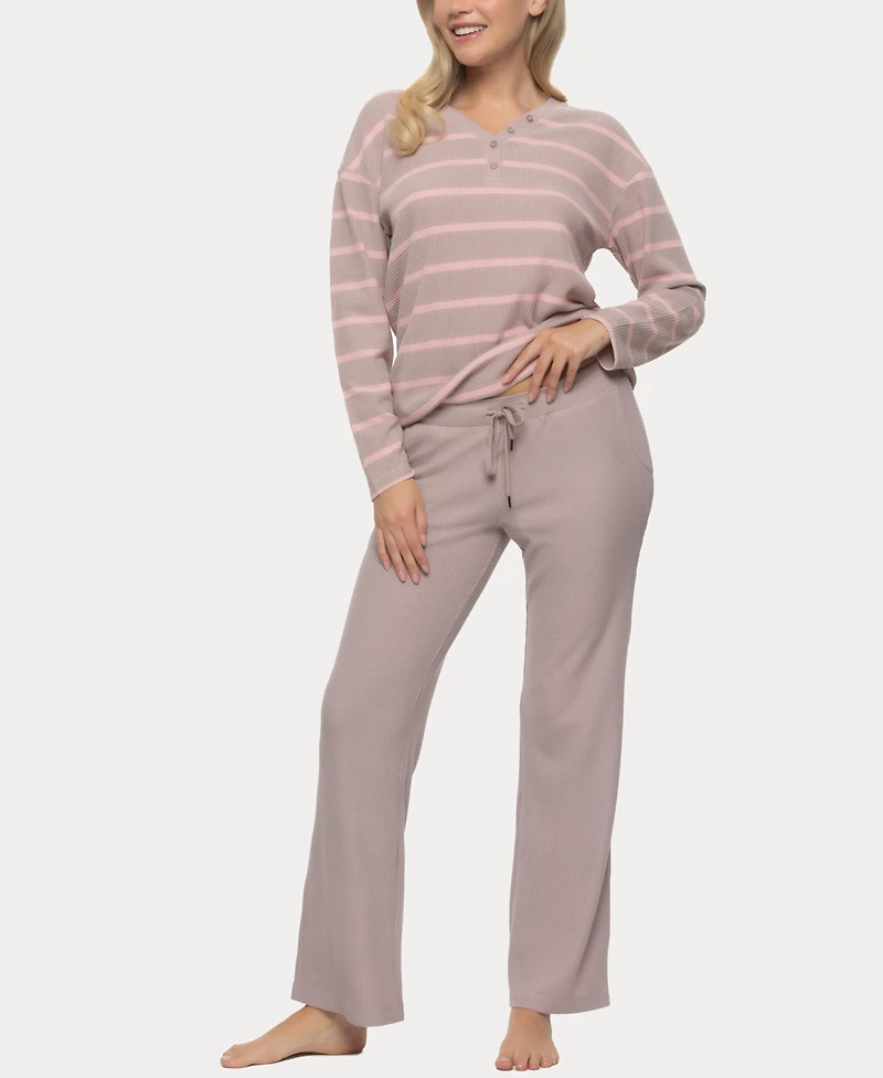 Felina Women's Jolie V-Neck Henley and Pant Lounge Set