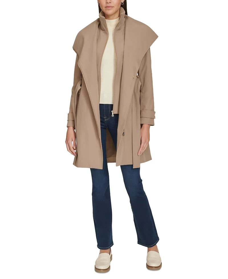 Calvin Klein Petite Belted Long-Sleeve Wrap Coat