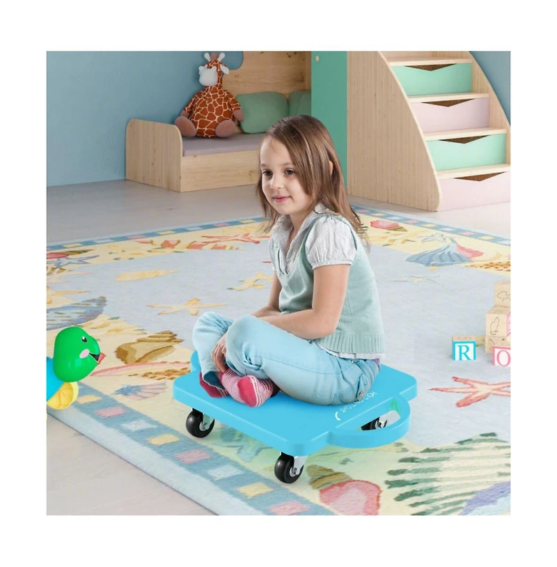 4-Pack Kids Sitting Scooter Board with Handles and Rolling Casters