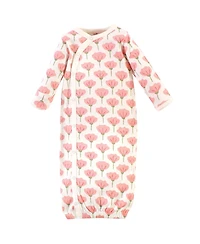 Touched by Nature Baby Girls Organic Cotton Side-Closure Snap Long-Sleeve Gowns 3pk, Tulip, Preemie