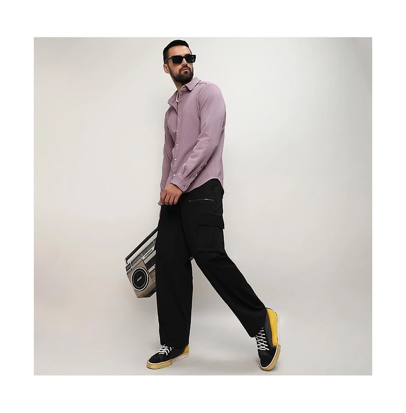 Campus Sutra Men's Lavender Stripe-Creased Shirt