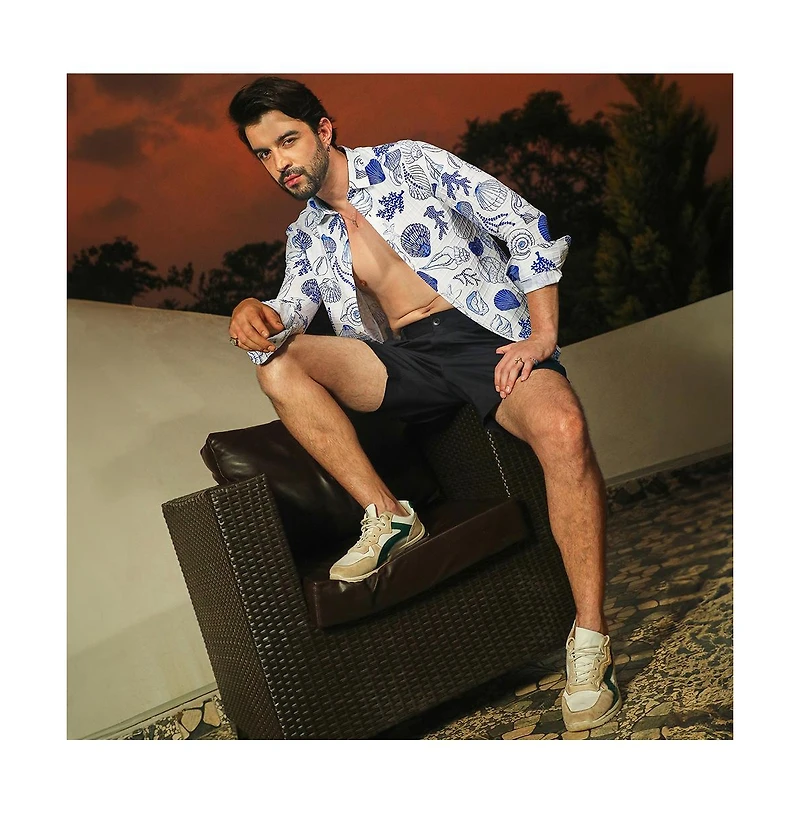 Men's Chalk White:Indigo Blue Seashell Shirt