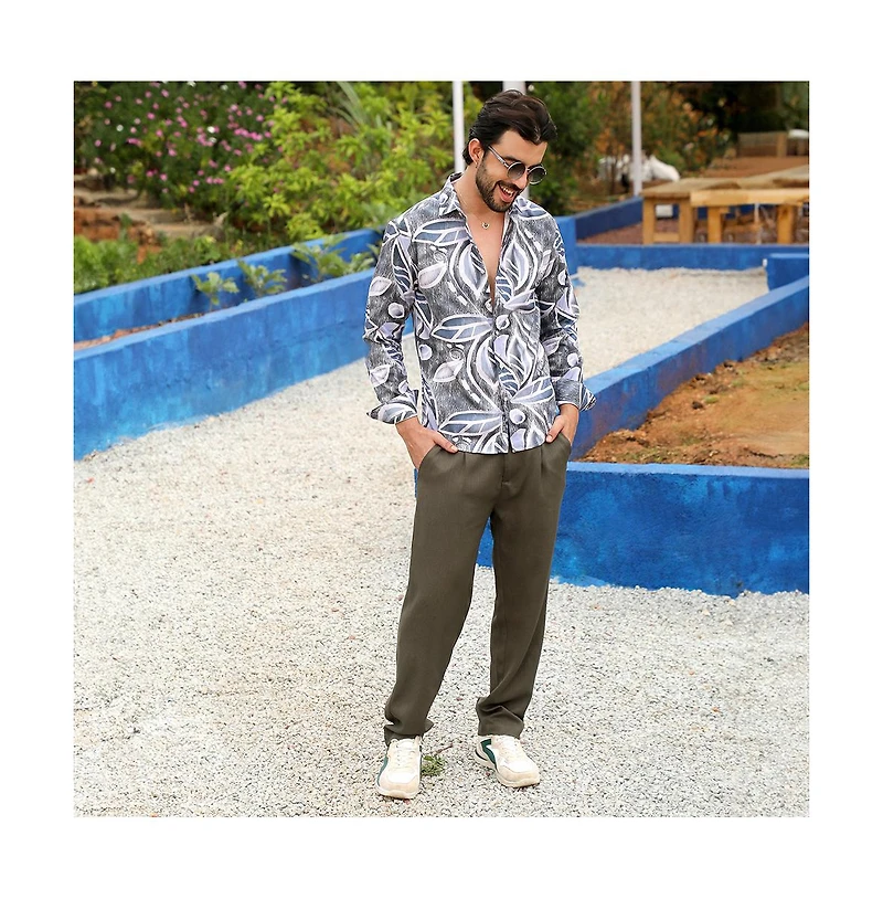 Men's Charcoal Grey & Prussian Blue Marble Foliage Shirt