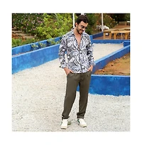 Men's Charcoal Grey & Prussian Blue Marble Foliage Shirt