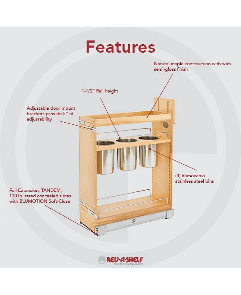 Rev-a-Shelf 8" Pull Out Kitchen Cabinet Organizer w/ Soft-Close, 448UT-BCSC8C
