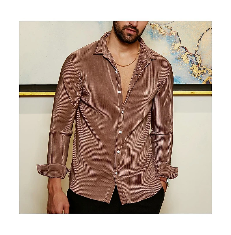Men's Mocha Brown Pleat-Creased Shirt