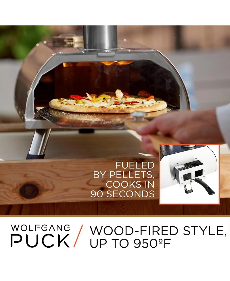 Wolfgang Puck Outdoor Pizza Oven, Durable Stainless Steel, Portable Pizza Oven, Compact Storage, Pellet Pizza Oven