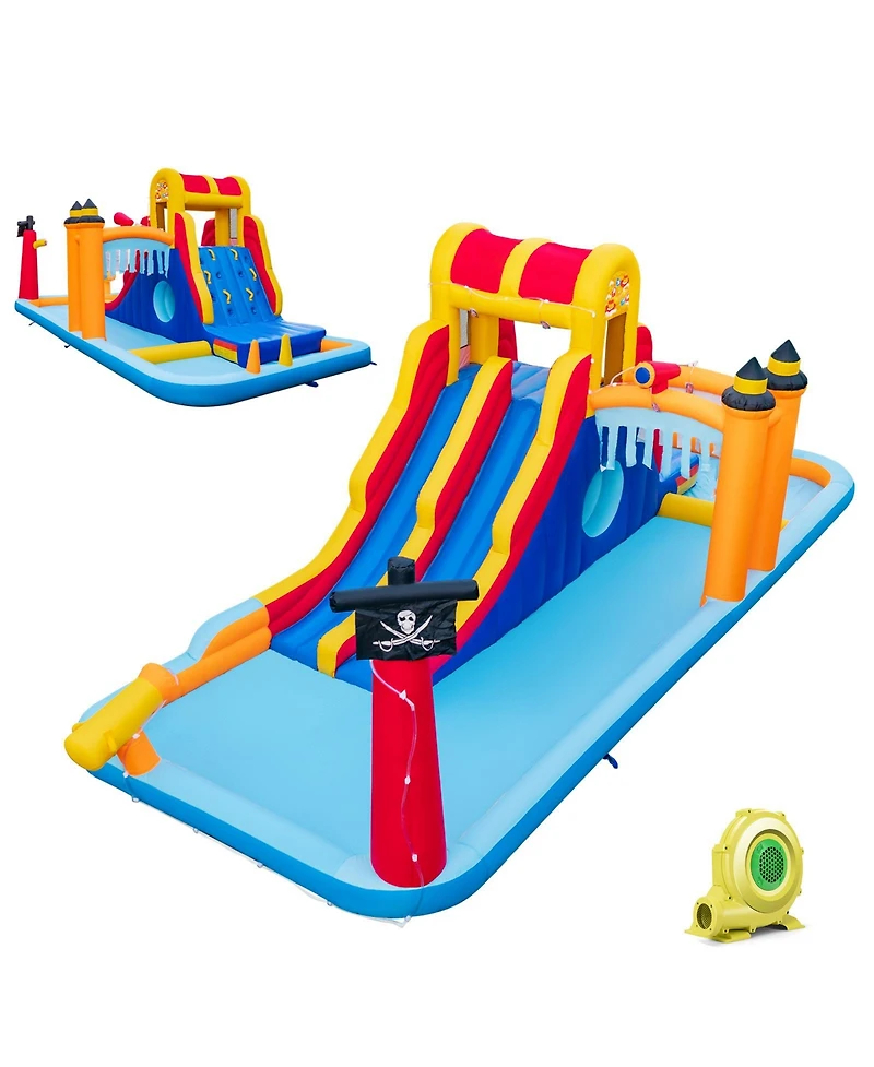 Skonyon 6-In-1 Inflatable Water Slide with Dual Slides Climbing Wall and Cave Crawling Game with 950W Blower