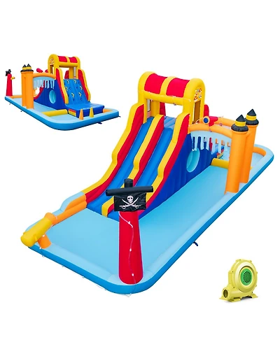 Skonyon 6-In-1 Inflatable Water Slide with Dual Slides Climbing Wall and Cave Crawling Game with 950W Blower