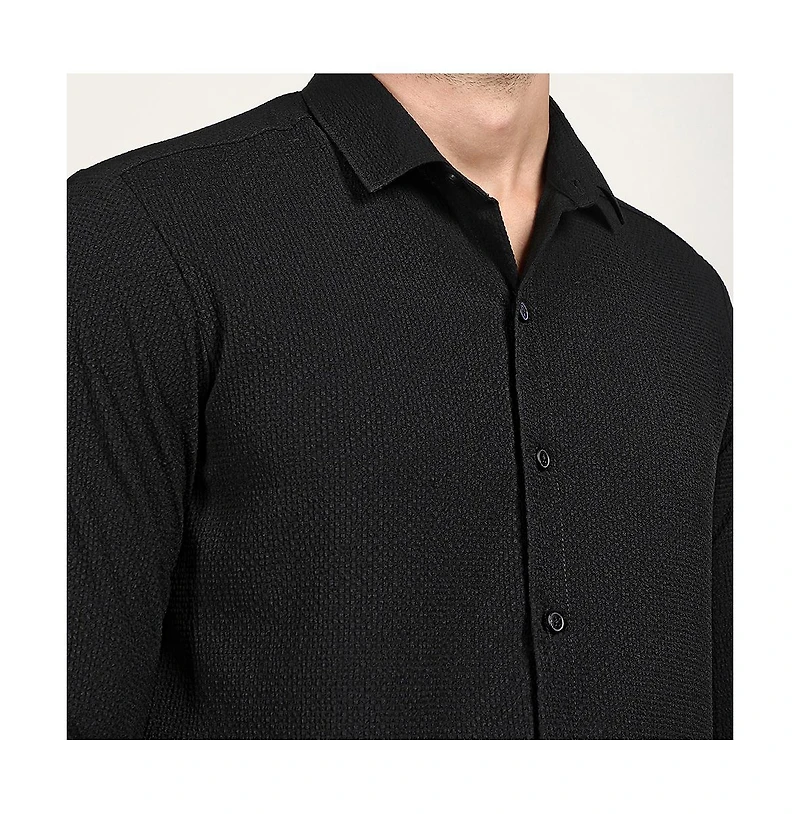 Campus Sutra Men's Midnight Black Embossed Micro Check Shirt