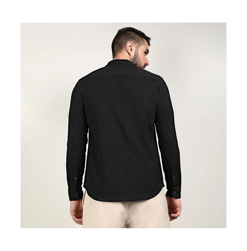 Campus Sutra Men's Midnight Black Embossed Micro Check Shirt