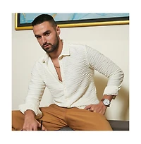 Men's Ivory White Self-Design Wave Shirt