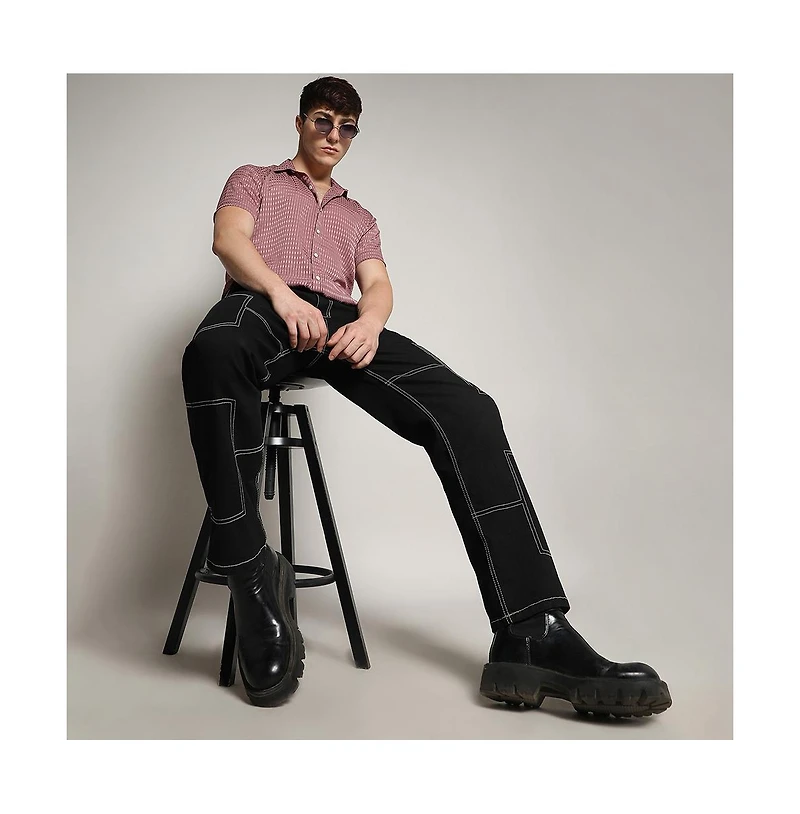 Men's Nude Pink Self-Design Block Shirt