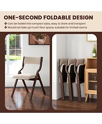 Sugift Set of 2 Wooden Folding Dining Chair with Linen Fabric Padded Seat and Backrest