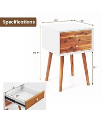 Sugift Mid-Century Wooden Multipurpose End Table with 2 Storage Drawers