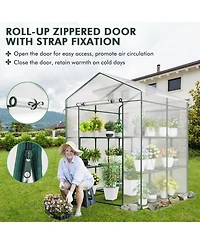 Vebreda Walk-in Greenhouse with 3 Tiers 8 Shelves Pvc Cover Roll-up Zippered Door