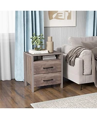 Sugift Nightstand with 2 Drawers Farmhouse Bed Side Table with Open Storage Shelf