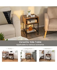 Sugift Industrial Nightstand End Side Table with Mesh Shelf